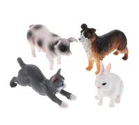UPKOCH 4pièces Statuette de Lapin Figurine de Chien Jouet de Cochon Statue de Chat Figurines Plastique pour Décorer Un Gâteau et Éveiller Garçon Fille