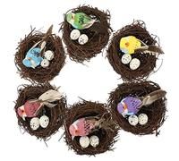 UPKOCH 6pièces Nid Oiseau Artificiel Rotin avec Oiseau Mousse Et Plumes Œuf Mousse Décor De Nid pour Jardin Cour Balcon
