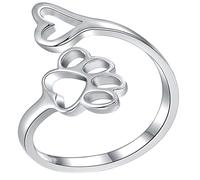 UPKOCH Bague Ouverte Créative Anneau Réglable En Alliage Argenté Cœur Et Empreinte De Chien Femme Accessoire Mode Quotidien Noël