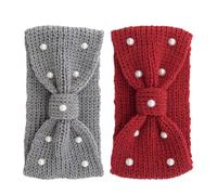 UPKOCH Bandeaux en Tricot Torsadé Cache-oreilles pour Femme Nœud Perles et Gris Foncé Hiver Chaud Extérieur Élégant 2 Pièces