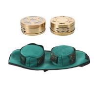 UPKOCH Boîte de Moxibustion Portable en Cuivre Imitation, Kit 3 Pièces avec Double Brûleur sans Fumée, Pochette de Transport Verte à Motifs pour Thérapie Moxa à Domicile, Nuque et