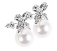 UPKOCH Boucles D'oreilles Nœud En Cristaux Et Perles D’imitation Argentées, Bijoux Femme Mariage Et Demoiselle D’honneur, Élégantes Pendantes Raffinées, Hypoallergéniques Et Confortables