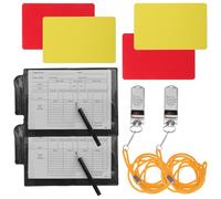 UPKOCH Cartes D'arbitre de Football Rouge et Jaune 2 Pièces 2 Carnets de Score, 2 Stylos, 2 Sifflets Métalliques et Portefeuille en PVC Résistant - Kit Arbitre Portable Style Aléatoire