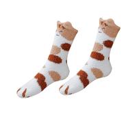 UPKOCH Chaussettes D’Hiver en Polaire pour Femmes Épaisses et Chaudes Motif Pattes de Chat Brodé 3D Couleur Kaki à Pois 1 Paire pour Maison et Couchage