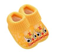 UPKOCH Chaussures Tiger Brodées Épaisses Et Chaudes en Coton 100% pour Bébé Garçon Fille, Style Dessin Animé Jaune Hautes, Antidérapantes Hiver Confort Intérieur 12,5 Cm