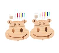 UPKOCH Coffret 2 Boîtes À Dents De Lait En Forme Dhippopotame Organiseur En Bois Pour Garçons Et Filles Avec Pince À Épiler Pour De Fête Prénatale