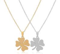 UPKOCH Collier Pendentif Feuilles Trèfle en Acier Titane, Lot 2 Pièces Doré et Argenté, Bijoux de Cou Minimalistes, Femme, Présent D'anniversaire et Occasions Spéciales