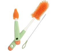 UPKOCH Ensemble de 3 Brosses pour Biberons en Silicone et Acier Inoxydable Manche Long et Crochet Suspendu, pour Nettoyage de Biberons, Tétines et Pailles