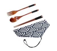 UPKOCH Ensemble de Couverts Japonerie Baguettes en Bois avec Fourchette, Cuillère et Pochette de Rangement en Coton, pour Camping et Usage Quotidien