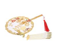 UPKOCH Éventail à Main Rond Chinois en Papier avec Manche Long Classique, Éventail Vintage Brodé de Fleurs pour Mariage, Accessoire de Mariée Asiatique Traditionnel, Décoration Cérémonie