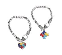 UPKOCH Lot de 2 Bracelets Puzzle pour Autisme, Alliage de Zinc, Symbole Cœur Carré, Sensibilisation Autiste, Décoration Main Garçon et Filles, Accessoire Créatif Éducatif