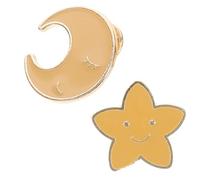 UPKOCH Lot de 2 Broches Épingles à Revers en Alliage de Zinc, Motif Étoile à Cinq Branches et Lune Jaune, Décoration Mignonne Japonaise, Accessoires Bijoux pour Veste, Paquet à Dos,