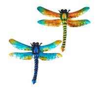 UPKOCH Lot de 2 Libellules Murales en Métal Coloré Bleu et Orange, Décorations Suspendues pour Jardin, Terrasse et Balcon, Sculptures 3d Résistantes aux Intempéries, Art Mural Animalier