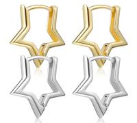 UPKOCH Lot de 2 Paires de Petites Créoles Étoiles à Cinq Branches en Métal Doré et Argenté Boucles d'Oreilles Simples Géométriques pour Femme Bijoux Légers Adaptés aux Occasions