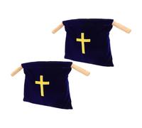 UPKOCH Lot de 2 Paquet pour L'offrande en Velours Bleu avec Poignée en Bois, 43 X 25 Cm, Panier de Collecte D'église pour Dons Religieux, Paquet Brodé Croix pour Communion, Baptêmes