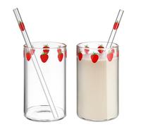 UPKOCH Lot de 2 verres à fraise en verre pour yaourt, petit-déjeuner, bec, avec paille, verre transparent, récipient concentré, verres à lait, décoratifs, à eau, à lait