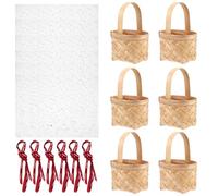 UPKOCH Lot de 6 Paniers à Bonbons Portables en Bois Tressé Grand Format Ruban et Voile Boîte à Bonbons de Mariage Pratique pour Fêtes et Célébrations Panier Présent Décoratif Léger et