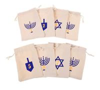 UPKOCH Lot de 8 Pochettes Présents de Hanoukka en Coton Blanc Cordon de Serrage Réglable Paquet Légers en Tissu pour Emballage Présent et Rangement de Friandises pour Fêtes et