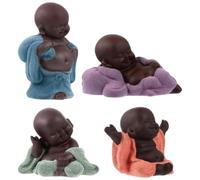 UPKOCH Ornements de Bouddha Maitreya Souriant en Argile Pourpre Ensemble de 4 Décoration de Thé Artistique Silhouette Ventre Rond, comme Présent et Décoration Intérieure