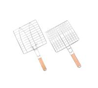 UPKOCH Panier à Poissons Antiadhésif Pliable 2 Pièces pour Barbecue Extérieur Camping, Acier Inoxydable Et Bois Robuste, Poignée Protège-Mains, Outil Portable pour Griller Poisson