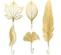UPKOCH Patères Murales en Fer Doré 5pcs Forme Plume et Feuille D'érable, Crochets Décoratifs Robustes pour Suspendre, Gain de Place la Cuisine et Salon