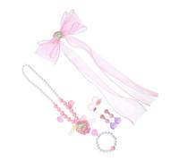 UPKOCH Set de Bijoux pour Garçon Fille Fille Coffret Sirène Princesse avec Clips Nœud Collier Bracelet Boucles Oreilles et Bague Rose Accessoires pour Anniversaire et Jeux Habillage