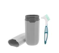 UPKOCH Trousse de Nettoyage pour Prothèses Dentaires Brosse Double Face Verte et Étui de Voyage Bleu-Gris Kit Portable pour Orthodontiques Gouttières et Contenants de Soin Hygiénique