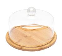 UPKOCH Verre Dessert Cloche avec Base Gâteau Stand D' Affichage en Verre Dôme avec Bambou Plateau de Service Dessert Gâteau Couverture D' Affichage avec Base 28.5 X 28.5 X 17.7CM