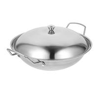 UPKOCH Wok en Acier Inoxydable Lourd De 9 Pouces (22 Cm) avec Couvercle Poêles À Frire avec Couvercle Bombé - Batterie De Cuisine Anti-Rayures pour Wok en Acier À Double Poignée De