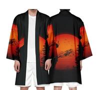 Uplateng Cardigan Kimono Japonais 3D pour Hommes Harajuku Manga Samouraï Haori Cape Cosplay Traditionnelle Yukata Grande Taille 5XL 6XL (6,M)