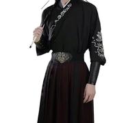 Uplateng Hanfu Hommes Ancien Traditionnel brodé Hanfu Cosplay Costume thème fête Kimono étudiant Uniforme S-3XL (Black-Red,M)