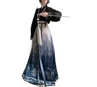 Uplateng Jupe Chinese Dress Costume de Style Chinois Mamianqun Dynastie Ming Tissage Or ou Impression Jupe Visage de Cheval Robe Chinoise Perruque Costume Cosplay (Black Set,M)