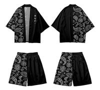 Uplateng Kimono Japonais Cardigan Pantalon Ensembles Hommes Femmes Yukata Haori Kimonos Traditionnels Harajuku Tang Costume Cosplay Costume Grande Taille 6XL (Suit H,6XL)