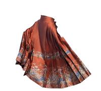 Uplateng Robe Hanfu avec Visage de Cheval pour Femme, Jupe dorée tissée, Nouveau Style Chinois, Robe Mamian de la Dynastie Ming (Red,L)