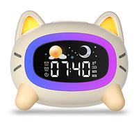 Uplayteck Reveil Enfant Educatif Jour/Nuit avec Sieste & 5 Veilleuses | 2 Alarmes, 4 Niveaux de Luminosité, 7 Musiques de Sommeil, Réveil Rechargeable par USB, Apprentissage du Sommeil pour Enfants
