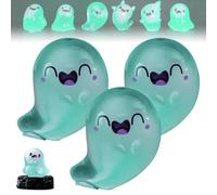 Upliftgift Cute Halloween Party Favor, Answerlup Mystery Glow-in-The-Dark Ghost Blind Box, Luminous Mini Resin Cute Miniature Ghost Figurines for Outdoor Car House Landscape(Vert,3Pcs Smiling Elf)