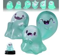 Upliftgift Cute Halloween Party Favor, Answerlup Mystery Glow-in-The-Dark Ghost Blind Box, Luminous Mini Resin Cute Miniature Ghost Figurines for Outdoor Car House Landscape(Vert,3Pcs Style 1)