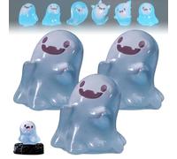 Upliftgift Cute Halloween Party Favor, Answerlup Mystery Glow-in-The-Dark Ghost Blind Box, Luminous Mini Resin Cute Miniature Ghost Figurines for Outdoor Car House Landscape(Blue,3Pcs Smiling Ghost)