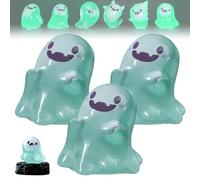 Upliftgift Cute Halloween Party Favor, Answerlup Mystery Glow-in-The-Dark Ghost Blind Box, Luminous Mini Resin Cute Miniature Ghost Figurines for Outdoor Car House Landscape(Vert,3Pcs Smiling Ghost)