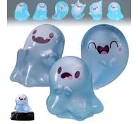 Upliftgift Cute Halloween Party Favor, Answerlup Mystery Glow-in-The-Dark Ghost Blind Box, Luminous Mini Resin Cute Miniature Ghost Figurines for Outdoor Car House Landscape(Blue,3Pcs Style 1)