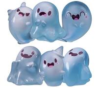 Upliftgift Cute Halloween Party Favor, Answerlup Mystery Glow-in-The-Dark Ghost Blind Box, Luminous Mini Resin Cute Miniature Ghost Figurines for Outdoor Car House Landscape(Blue,6Pcs Style 1)