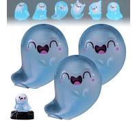 Upliftgift Cute Halloween Party Favor, Answerlup Mystery Glow-in-The-Dark Ghost Blind Box, Luminous Mini Resin Cute Miniature Ghost Figurines for Outdoor Car House Landscape(Blue,3Pcs Smiling Elf)