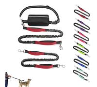 Upliftjoys Dog Leash, Upliftjoys Hands Free Dog Leash with Zipper Pouch, Dual Padded Handles Waist Leashes for Dogs Walking, for Walking Hiking Running, Large and Medium Breeds (Red,B 2 Dogs)