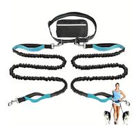 Upliftjoys Hands-Free Dog Leash with Zipper Pouch - Adjustable Bungee Waist Leash for Running & Walking, Dual Padded Handles, Reflective Design - Fits Small to Large Dogs (Sky Blue,Double Leash)
