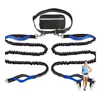 Upliftjoys Hands-Free Dog Leash with Zipper Pouch - Adjustable Bungee Waist Leash for Running & Walking, Dual Padded Handles, Reflective Design - Fits Small to Large Dogs (Blue,Double Leash)