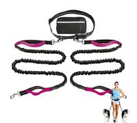 Upliftjoys Hands-Free Dog Leash with Zipper Pouch - Adjustable Bungee Waist Leash for Running & Walking, Dual Padded Handles, Reflective Design - Fits Small to Large Dogs (Rose,Double Leash)