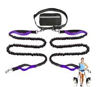 Upliftjoys Hands-Free Dog Leash with Zipper Pouch - Adjustable Bungee Waist Leash for Running & Walking, Dual Padded Handles, Reflective Design - Fits Small to Large Dogs (Purple,Double Leash)