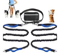 Upliftjoys Hands Free Dog Leash with Zipper Pouch, Dual Padded Handles Running for Medium and Large Dog, Retractable Adjustable Bungee Waist, Reflective Design (Blue,Double)
