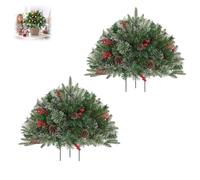 Upliftjoys Pre-lit Artificial Christmas Tree Urn Filler, PrelitPlanter Bushes, Lighted Artificial Christmas Trees with Tripod Stake, Holiday Decor Home Decor (Green,2 Pcs)