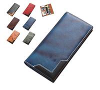 Upliftjoys Vintage Cowhide Leather Wallet - RFID Blocking Bifold Wallet for Men & Women, Long Card Holder with Multiple Pockets, Genuine Leather Carteras Para Hombres(Blue)